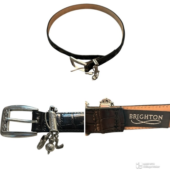 Brighton Black crocodile Belt with silver Golf Charms Buckle size M/L 32 - Picture 1 of 7
